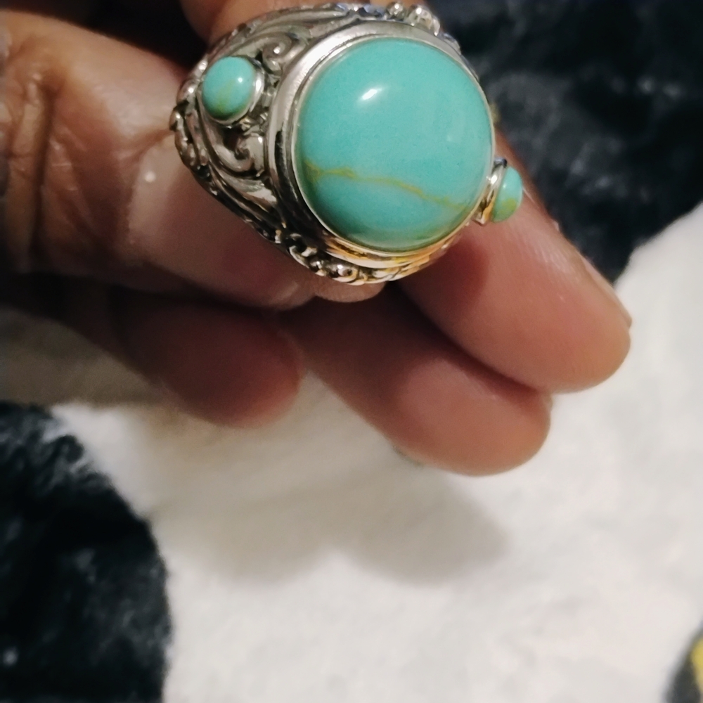 Turquoise And Silver Statement Ring - image 5